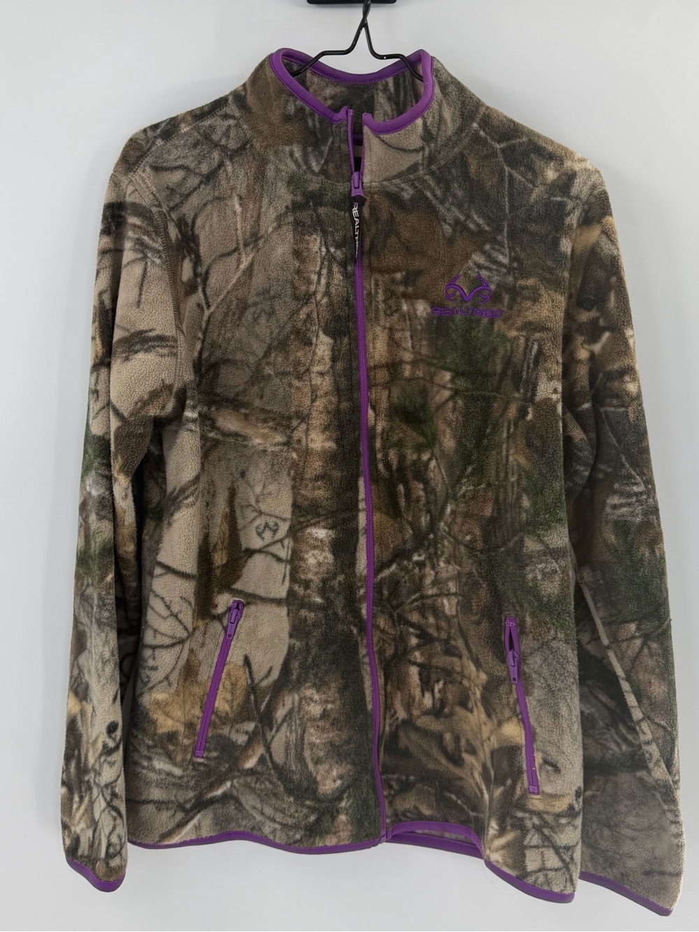 Realtree Womens Camo Fleece Jacket Purple Trim Full Zip Size M 8-10